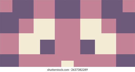 A piece of retro pixel art depicting the blocky, symmetrical face of a simple character. Created with large squares, the style is reminiscent of classic 8 bit or 16 bit video game sprites.