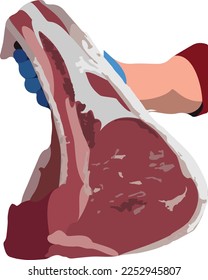 piece of rib eye steak in hand-