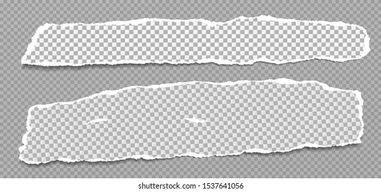 Piece of ripped white paper strips with torn edges and soft shadow for text are on dark grey squared background. Vector illustration