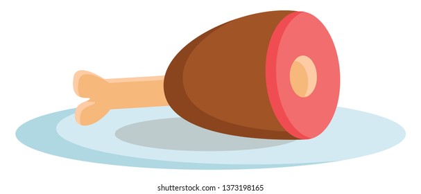 Ein Stück geröstetes Fleisch, serviert auf einer blauen Platte, Vektorfarbzeichnung oder -grafik 