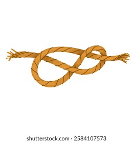 Piece of rope tangled in a knot. Hardware store. Household and agricultural tools. Climbing equipment. Jute for handicrafts. Vector illustration isolated on transparent background.