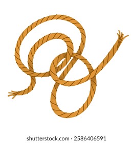 Piece of rope tangled in a knot. Hardware store. Household and agricultural tools. Climbing equipment. Jute for handicrafts. Vector illustration isolated on transparent background.