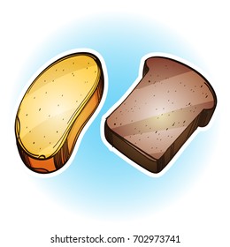 Piece of rye or wheaten sliced bread. Colored vector Illustration isolated on white background