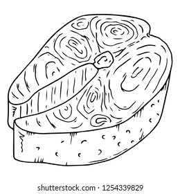 Piece of salmon fish icon. Vector illustration of fish steak. Hand drawn piece of fried trout.