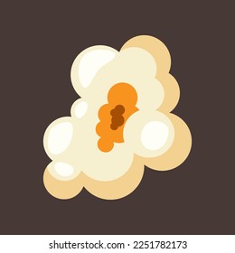 Piece of salty or sweet popcorn vector illustration. Salty or sweet snack from corn or souffle for watching movies isolated on brown background. Food, cinema concept