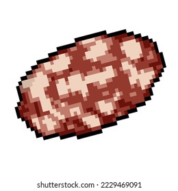 A piece of sausage with lard. Pixel food icon. Vector image on a white background.