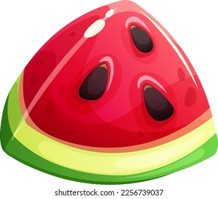 Piece, slice of juicy watermelon cartoon on transparent background. Summer Fruit Collection