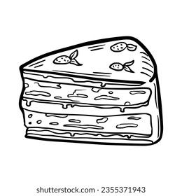 Piece of sliced cake. Birthday. isolated object. Doodle style.