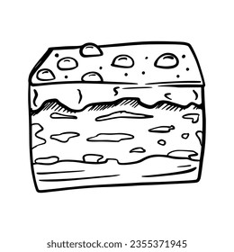 Piece of sliced cake. Birthday. isolated object. Doodle style.