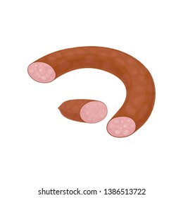 Piece of smoked sausage rings. Vector illustration.