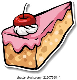 A piece of strawberry cake with cherry on the top illustration