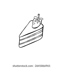 A piece of strawberry cake hand-drawn vector illustration. Minimalist drawing isolated on white background.