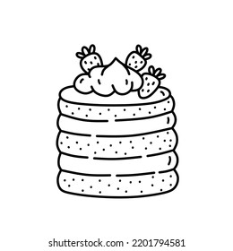 Un trozo de tarta de fresa aislada en fondo blanco. Un postre dulce decorado con bayas. Ilustración de vectores dibujada a mano en estilo doodle. Perfecto para diseños vacacionales, tarjetas, decoraciones, logotipo, menú.