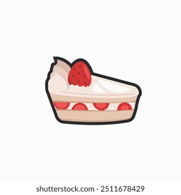 Pedazo de pastel de fresa en diseño de Vector plano de contorno.