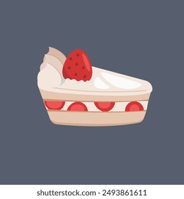 piece of strawberry cake in vector design.