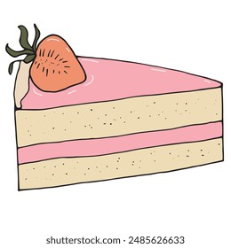 piece of strawberry sponge cake, vector colored doodle element, cute design element
