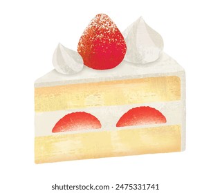 A piece of strawberry sponge cake watercolor