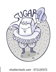 Piece of sugar with a shadow on  white background