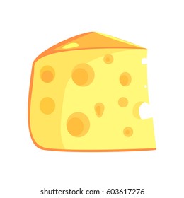 Piece Of Swiss Cheese, Food Item Rich In Proteins, Important Element Of The Healthy Balanced Diet Vector Illustration