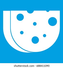 Piece of Swiss cheese icon white isolated on blue background vector illustration