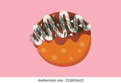 a piece of takoyaki placed on pink background,japanese cuisine,octopus ball,cartoon vector illustration