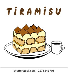 piece of tiramisu cake - Tiramisu, an Italian layered dessert of savoiardi cookies with mascarpone cream, decorated with cocoa powder. traditional italian dessert 