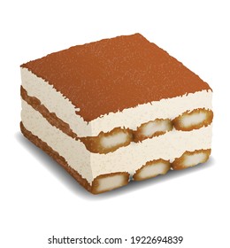 Piece of Tiramisu cake. Realistic vector dessert illustration isolated on white background