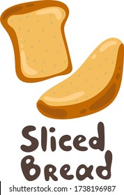 Un pedazo de pan tostado. Icono de panadería aislada sobre fondo blanco. Ilustración vectorial EPS10. Almuerzo, cena, desayuno tentempiés bonitos. Productos de harina, icono de dibujos animados. Imagen de cliente con texto de doodle