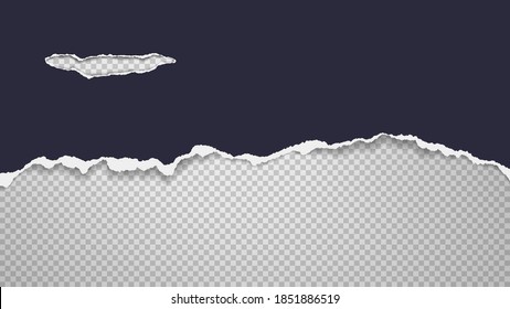 Piece of torn dark blue paper is on white transparent background for text, advertising or design. Vector illustration
