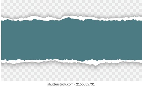 Piece Of Torn Green Paper Strip With Soft Shadow On Transparent Background. Realistic Vector Illustration