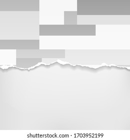 Piece of torn grey paper with oblong geometric pattern and soft shadow stuck on white background. Vector illustration