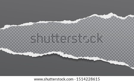 Piece of torn, grey squared realistic paper with soft shadow is on dark grey background. Vector illustration