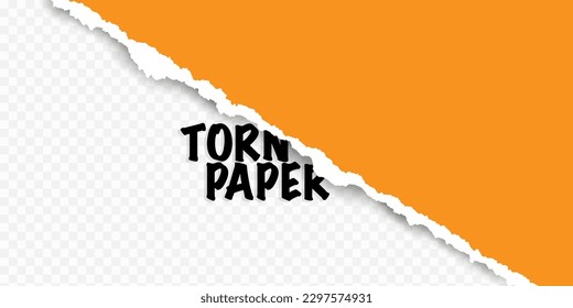 Un trozo de papel naranja roto con una sombra suave está sobre un fondo pintado de gris para el texto. Ilustración vectorial. Pasos 10