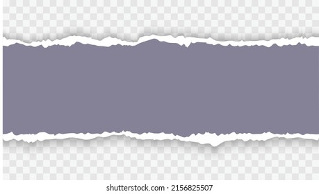 Piece of torn paper strip with soft shadow on transparent background. Realistic vector illustration