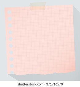 Piece of torn pink graph note paper with long shadow
