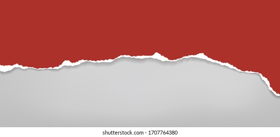 Piece of torn red horizontal paper with soft shadow stuck on white background. Vector illustration