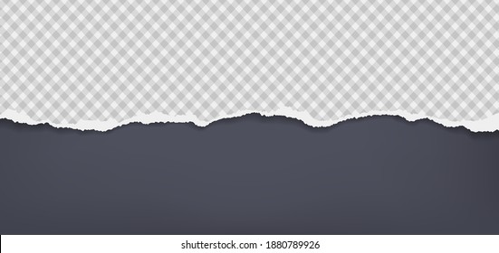 Piece of torn, ripped paper with soft shadow is on dark grey background for text. Vector illustration