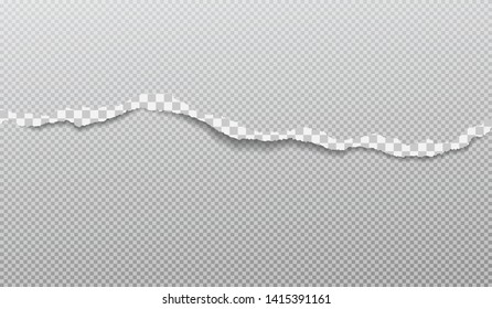 Piece of torn, ripped squared white paper strip with soft shadow is on squared background. Vector template illustration