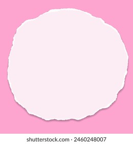 Piece of torn round note paper is on pink background for text or ad. Vector illustration.