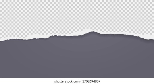 Piece of torn squared horizontal paper with soft shadow stuck on black background. Vector illustration