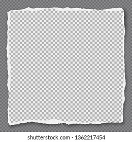 Piece of torn, squared note paper with soft shadow is on grey background. Vector illustration