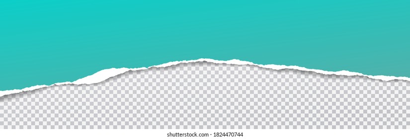 Piece of torn turquoise paper is on white transparent background for text, advertising or design. Vector illustration