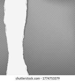 Piece of torn vertical white paper with soft shadow is on dark grey squared background for text. Vector illustration