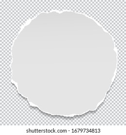 Piece Of Torn White Circle Note, Notebook Paper With Soft Shadow Stuck On Squared Background. Vector Illustration