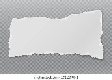 Piece of torn white horizontal note, notebook paper with soft shadow stuck on dark squared background. Vector illustration