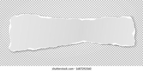 Piece of torn white note, notebook paper with soft shadow stuck on squared background. Vector illustration