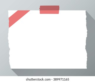 Piece of torn white notebook paper with ribbon on gray background