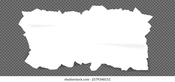 A piece of torn white paper with irregular edges, set against a transparent background. The paper has a slight texture and shadows, giving it a realistic appearance.