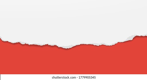 Pieza de papel blanco roto con sombra suave pegada en el fondo rojo. Ilustración del vector