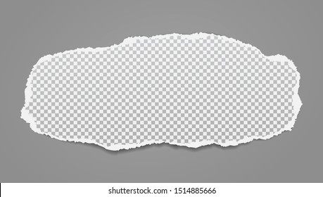 Piece of torn, white squared realistic paper with soft shadow is on dark grey background. Vector illustration